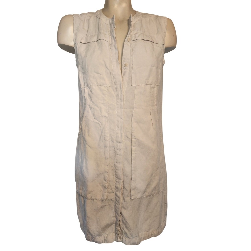 Nau Womens Linen Blend Sleeveless Utility Shirt Dress Beige Tan Size S